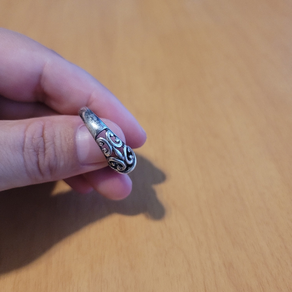 Sterling Silver 925 Scrolled Filligree Boho Ring with Turquoise Colored Inset - Picture 6 of 15